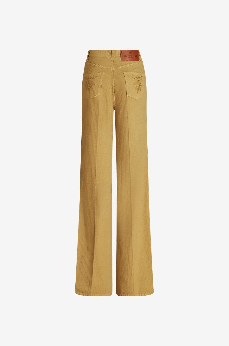 Foliage pocket flared high-rise herringbone jeans