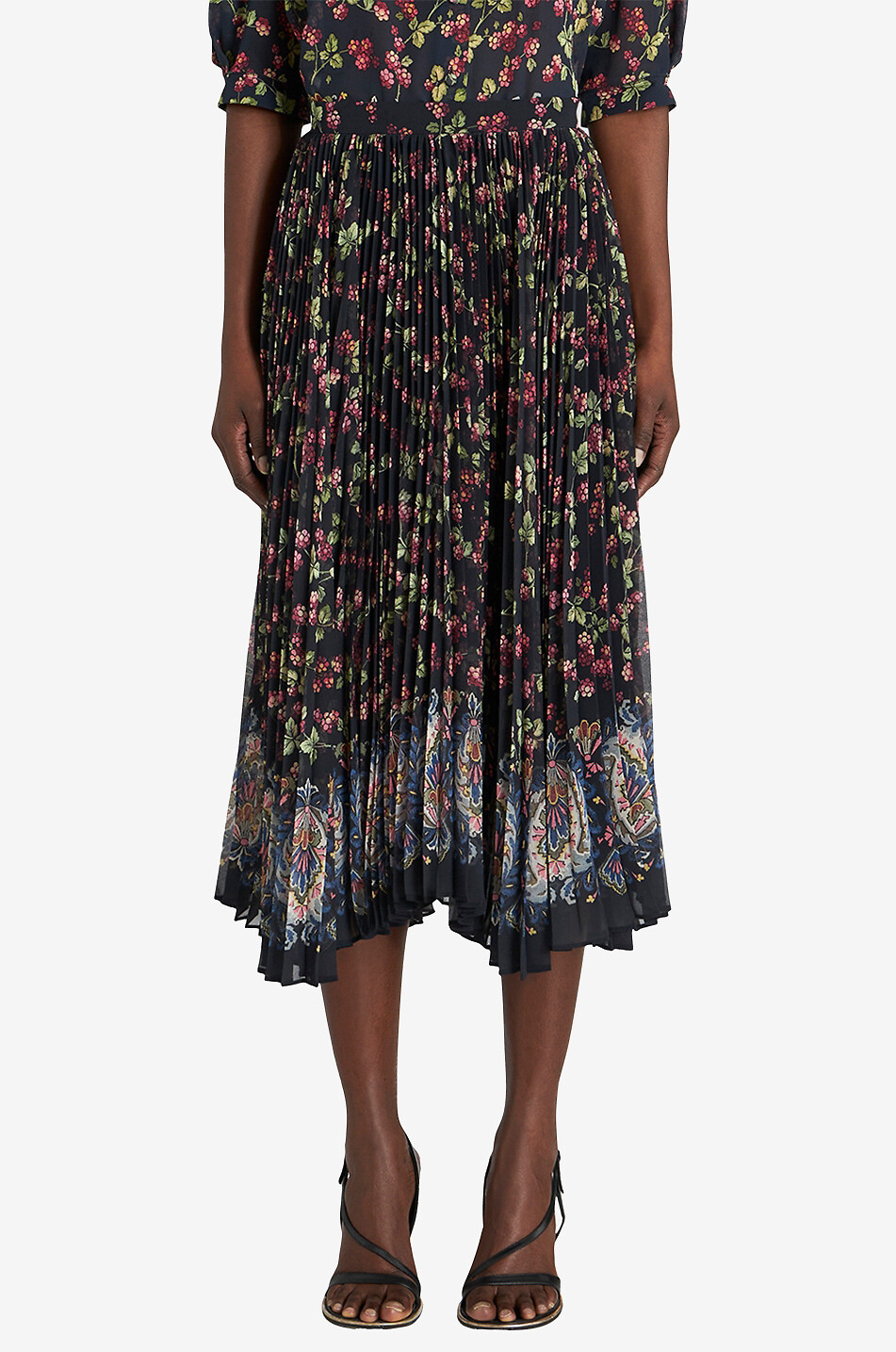 Jupe midi plissée en georgette Berries
