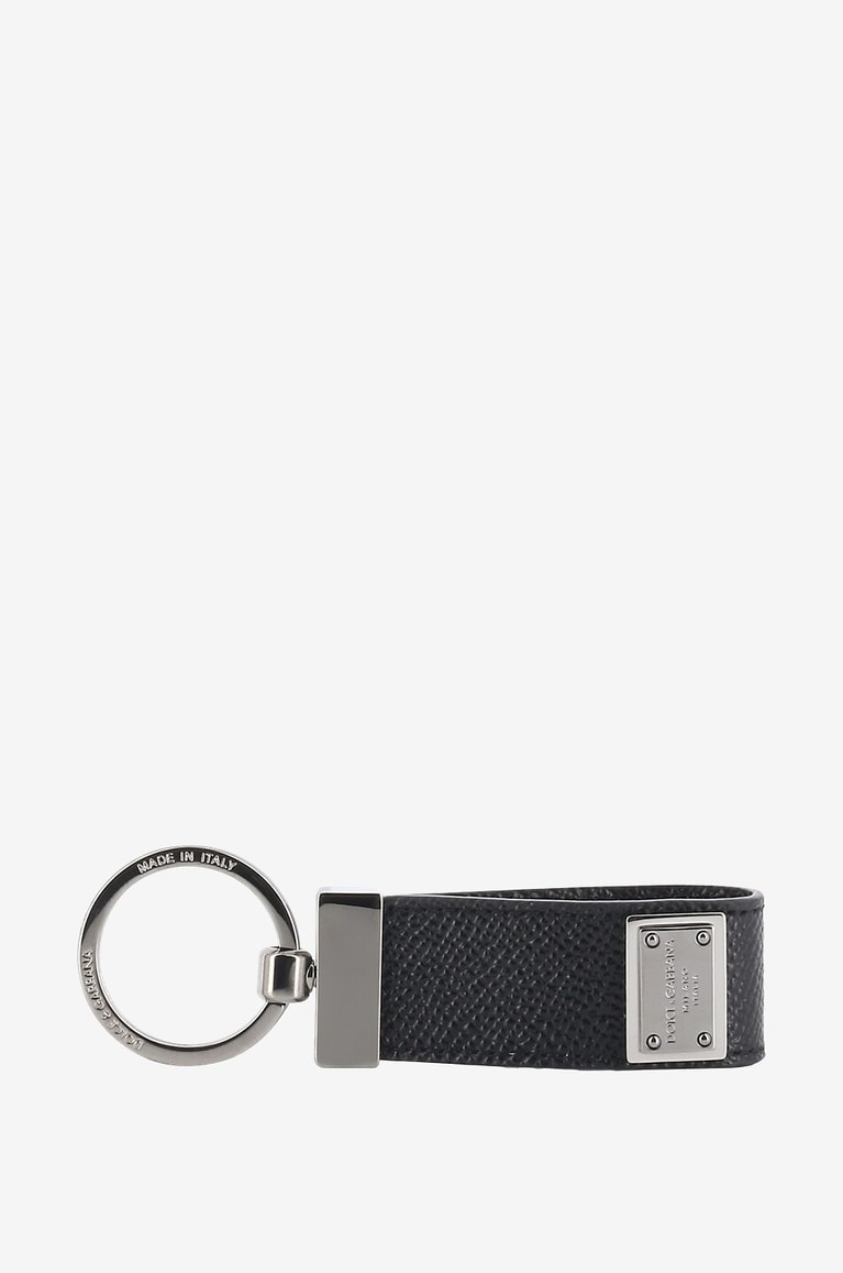 DOLCE & GABBANA Logo plaquet adorned dauphine leather key fob Men BLACK 1