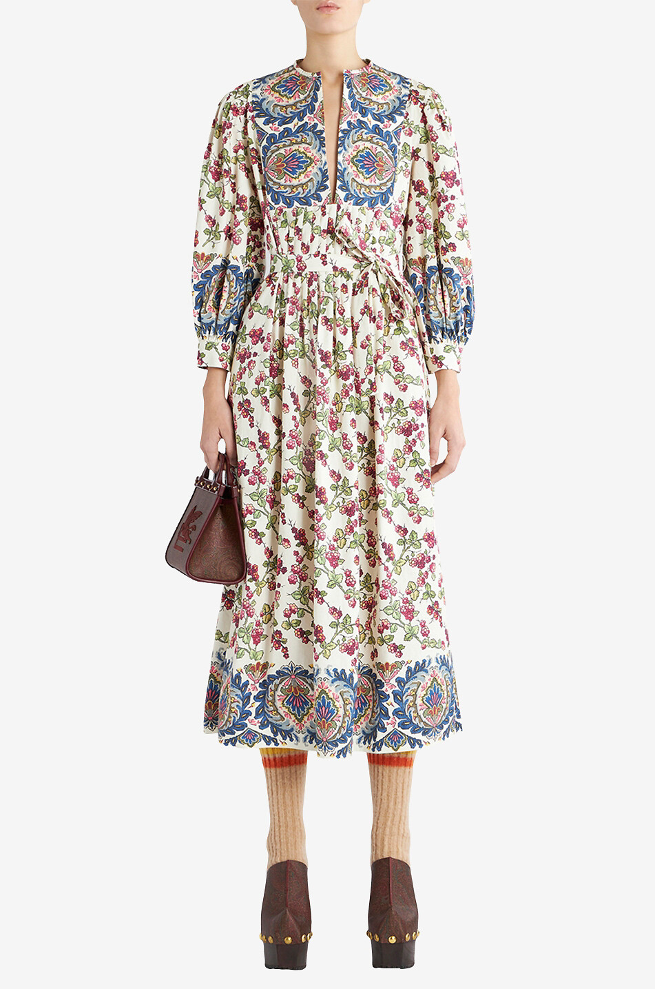 ETRO Robe midi en sergé de coton Berries Femme BLANC 3
