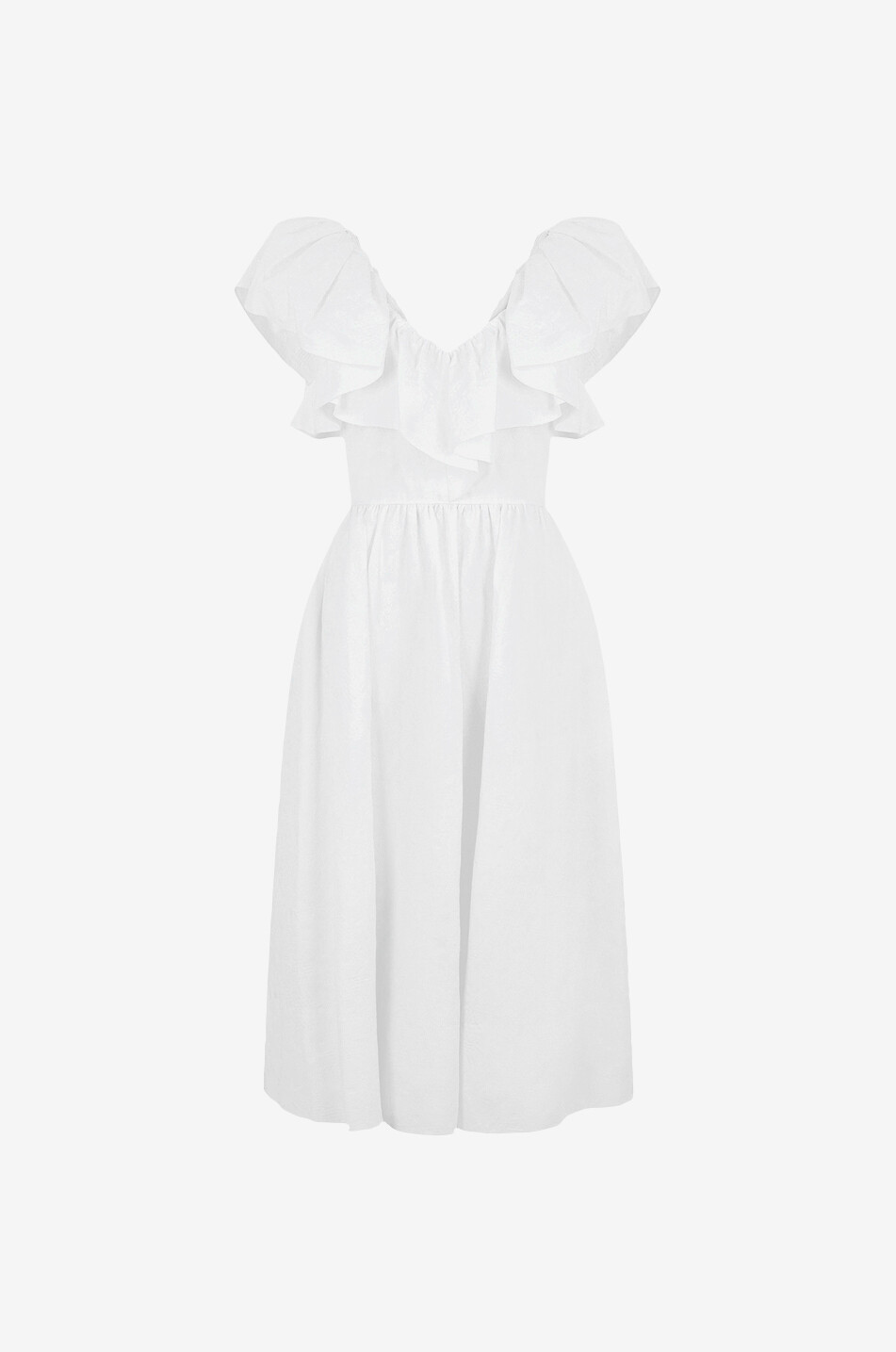 Renaissance Jacquard midi dress with ruffled V-neck