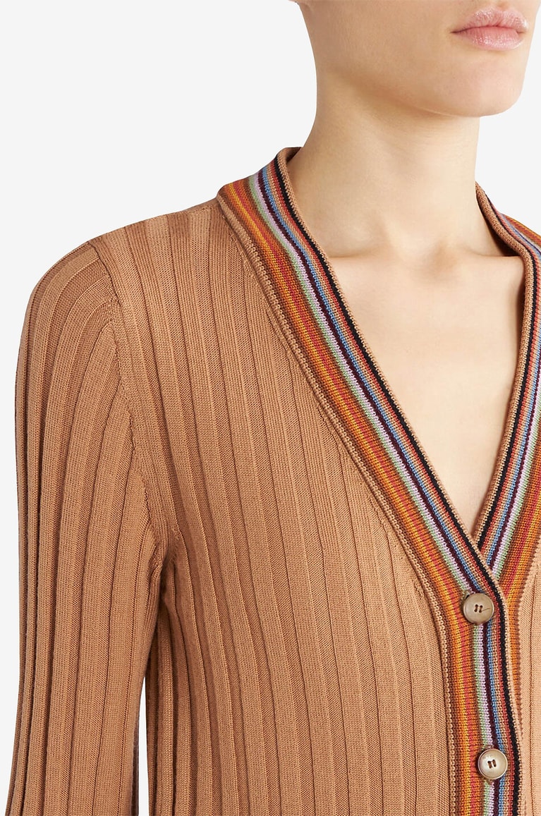 ETRO Rippstrick-Cardigan mit gestreiftem V-Ausschnitt Damen BEIGE 5