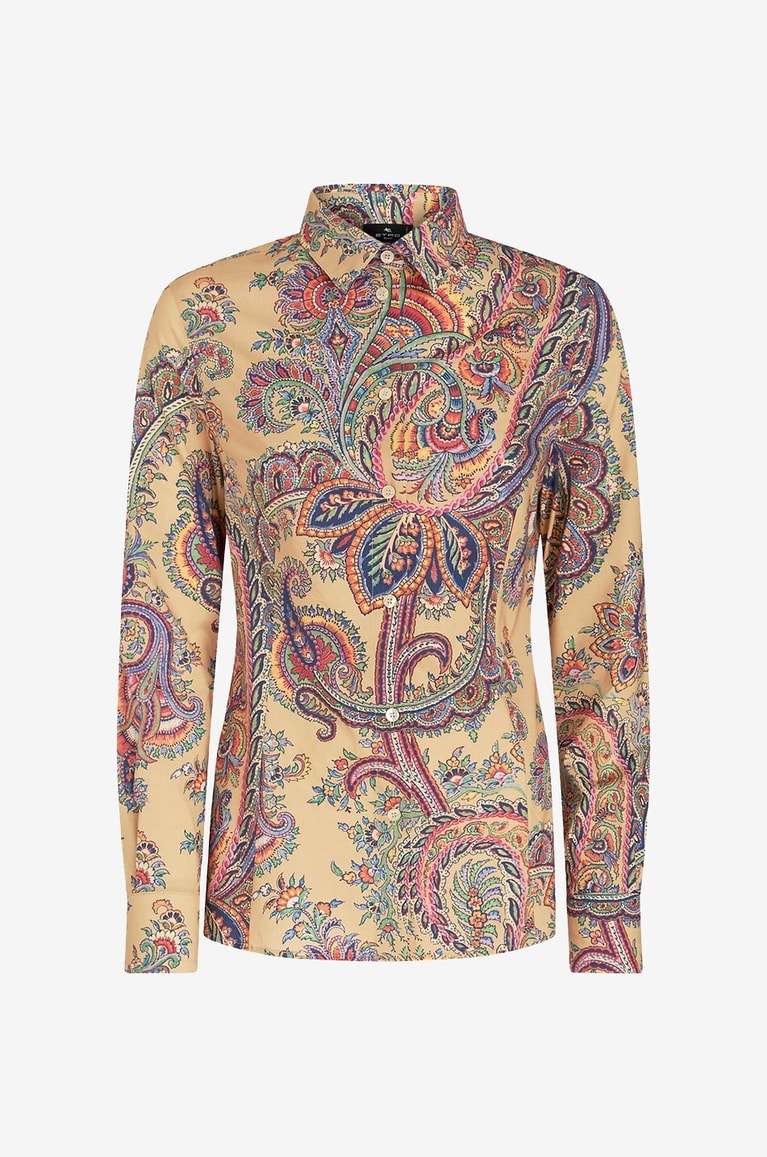 ETRO Paisley printed fitted cotton stretch shirt Women BEIGE 1