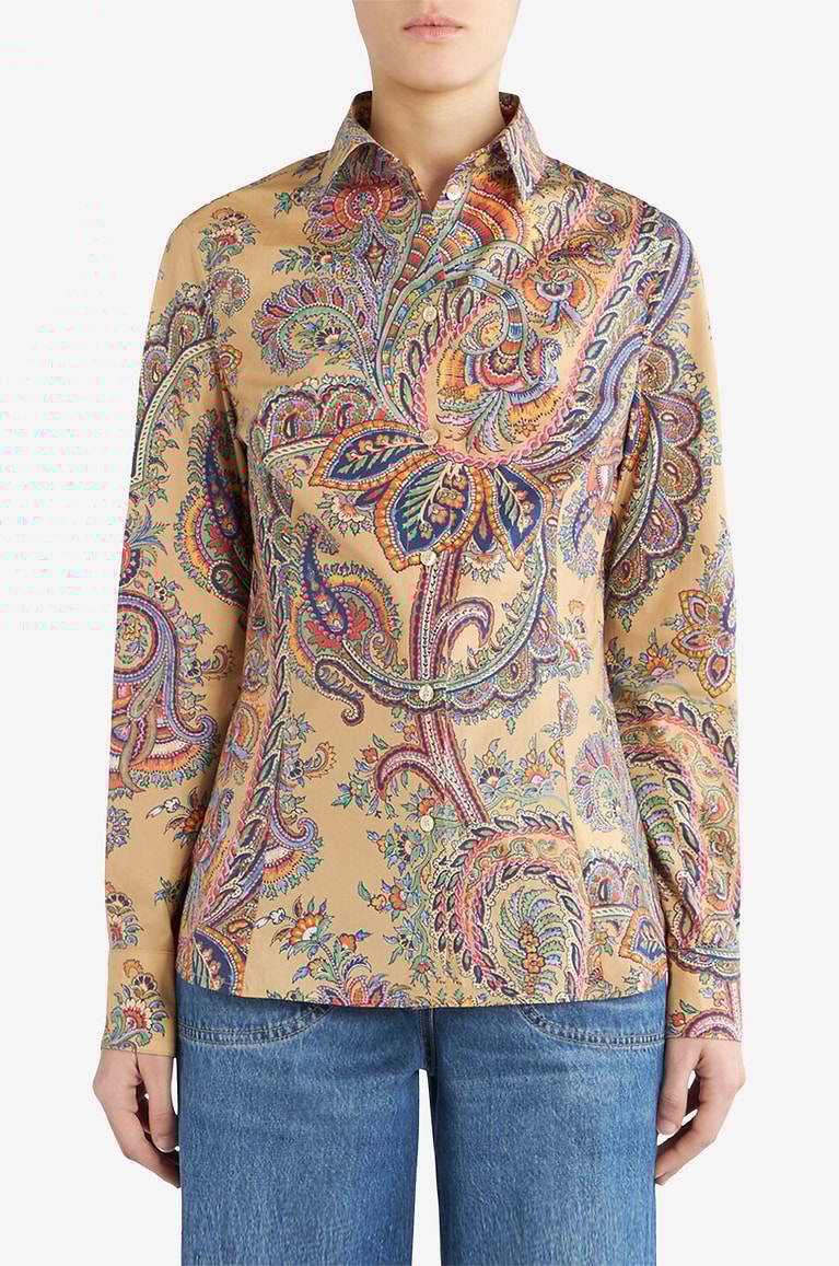 ETRO Paisley printed fitted cotton stretch shirt Women BEIGE 3