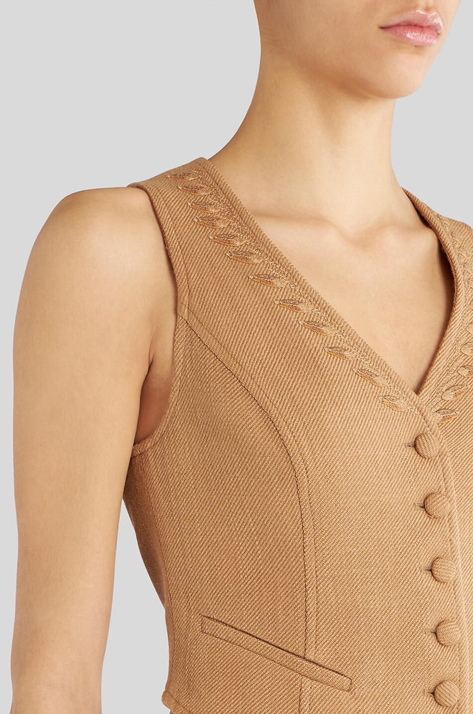 Gilet en gabardine brodé feuillage