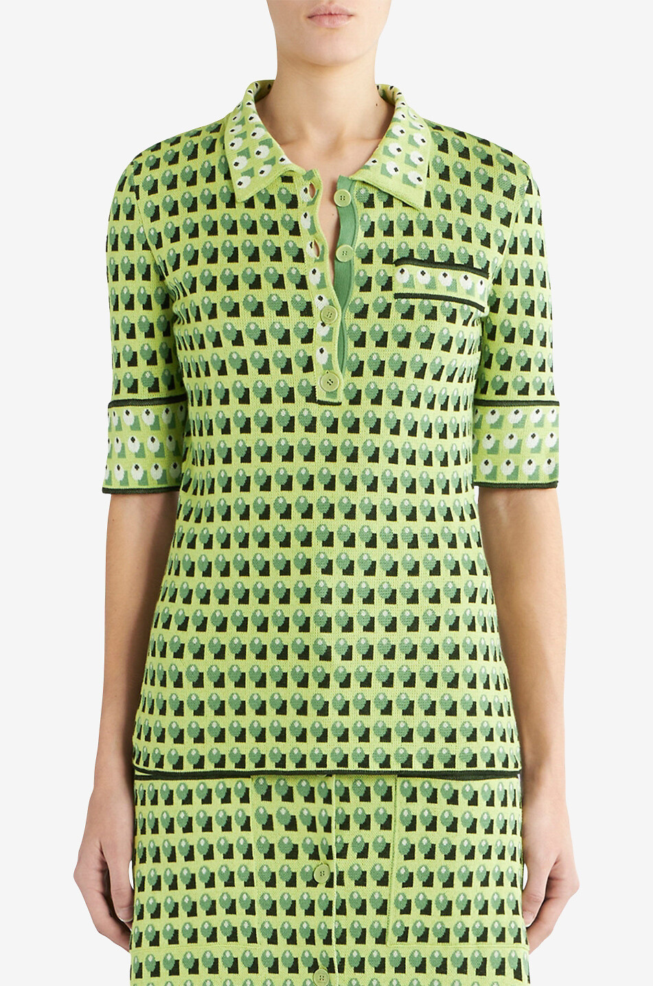 Schmales Jacquard-Strick-Polohemd mit Krawattenmotiv