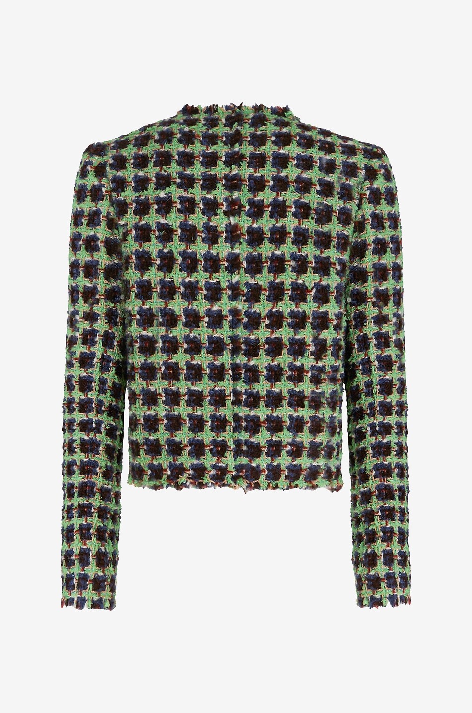 Veste en tweed à carreaux et boutons fleuris