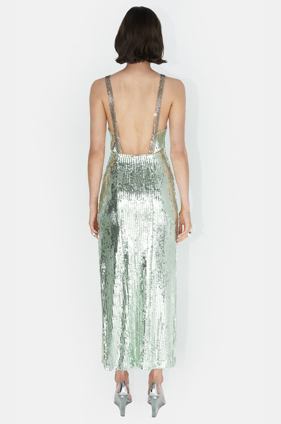 GALVAN LONDON Robe longue à sequins Rebecca Femme VERT CLAIR 5