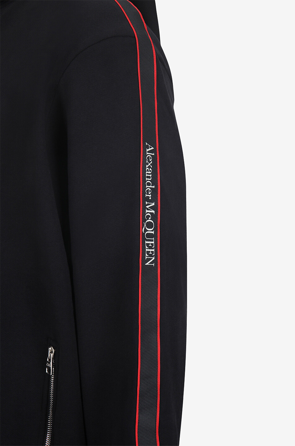 ALEXANDER McQUEEN Selvedge Logo Tape embroidered zip-up hooded sweatshirt Men BLACK 3