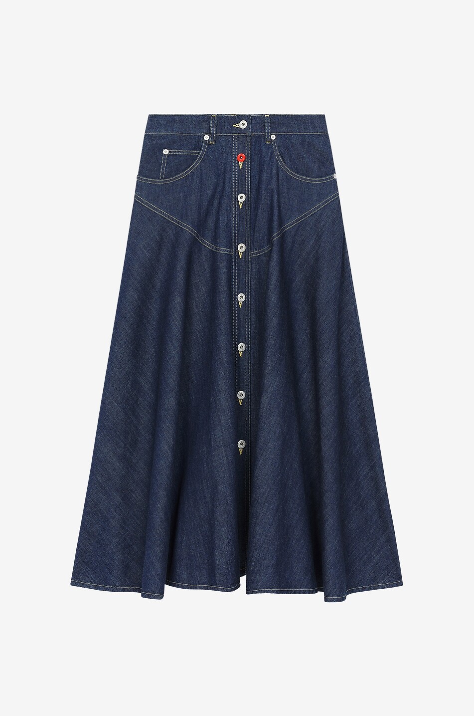 Long flared maxi denim skirt