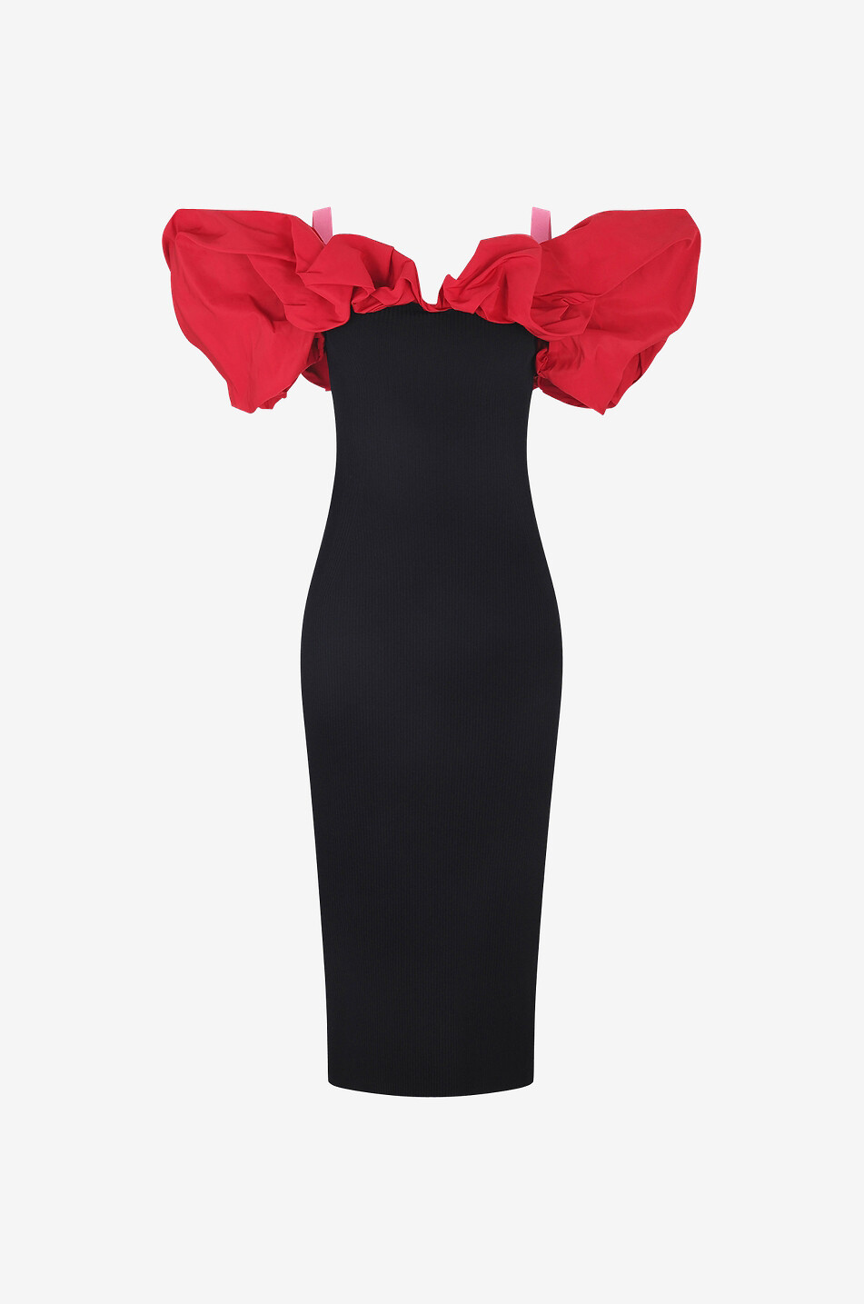 Robe crayon bi-matière à volants