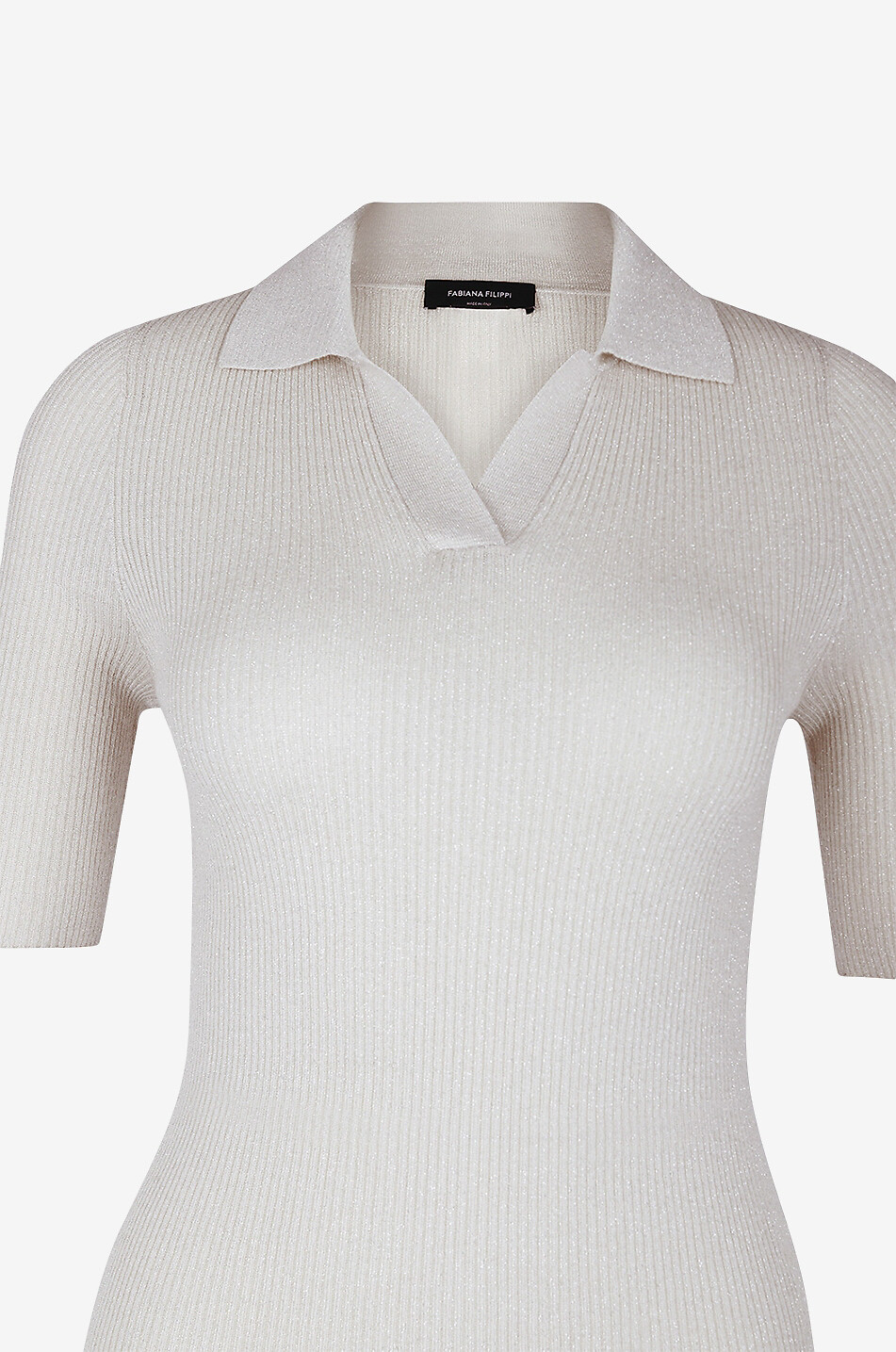 FABIANA FILIPPI Glittering knit short-sleeved polo shirt Women Light beige 3