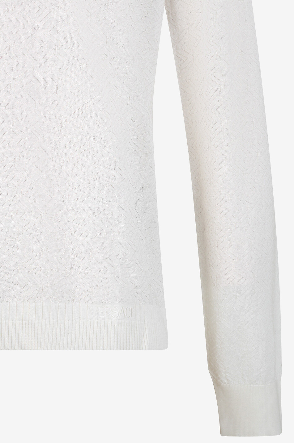 VERSACE Feiner Jacquard-Rundhalspullover La Greca Herren Farblos 3