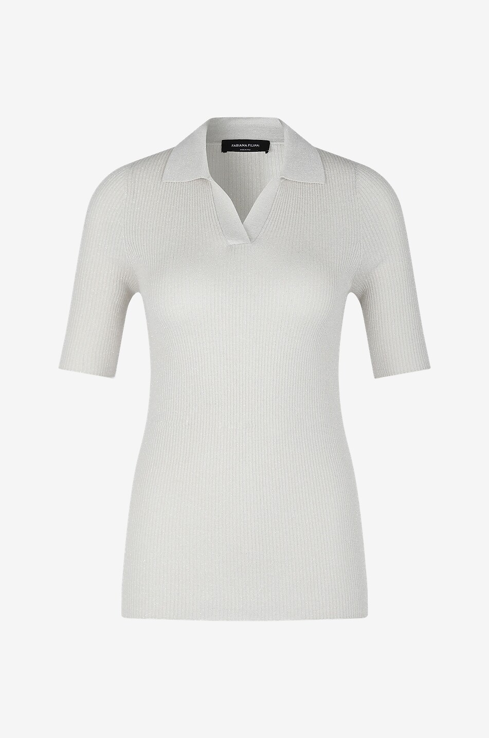 FABIANA FILIPPI Glittering knit short-sleeved polo shirt Women Light beige 1