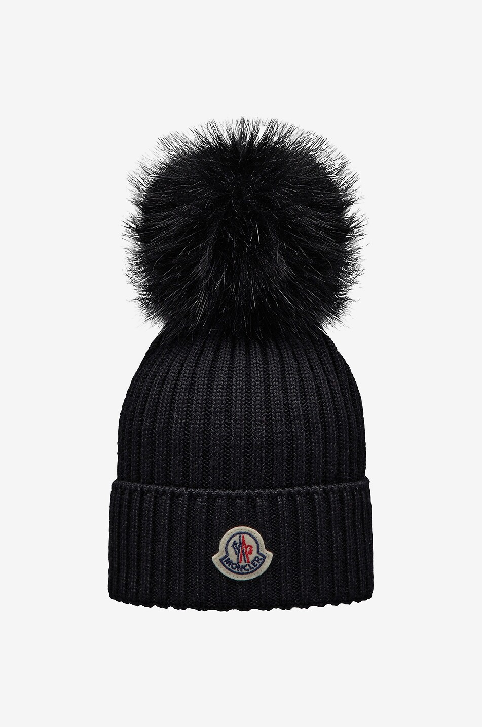 MONCLER Bonnet côtelé fille à pompon duveteux Fille NOIR 1