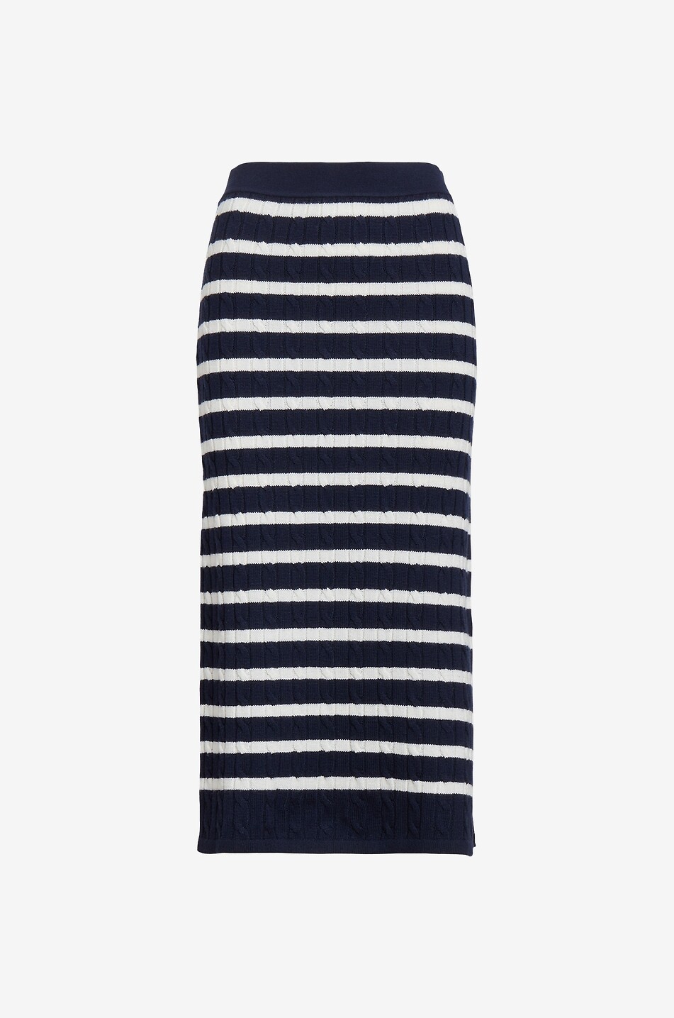 Jupe midi en maille rayée