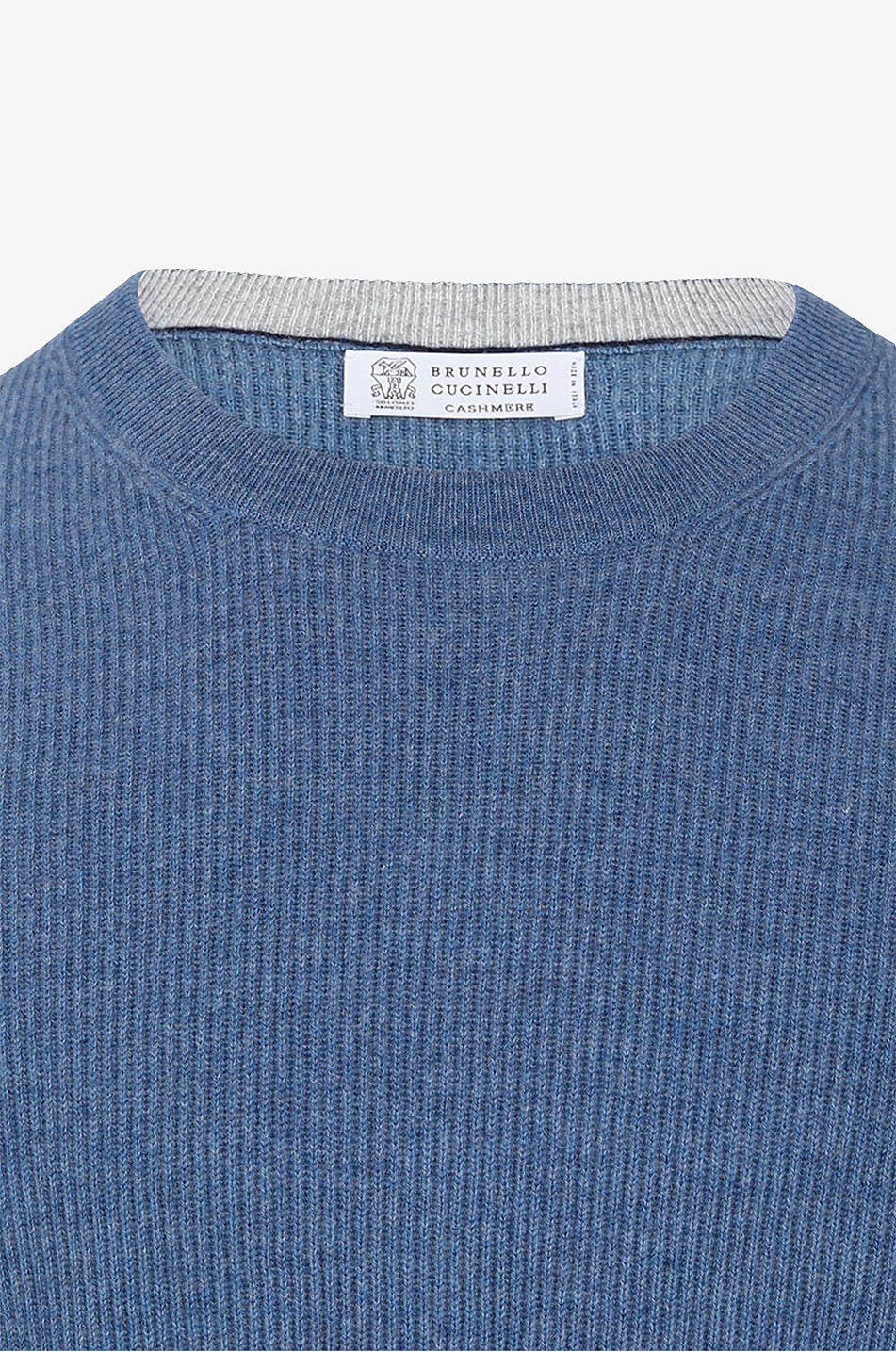 BRUNELLO CUCINELLI Pull côtelé à col rond en cachemire Homme BLEU MOYEN 3