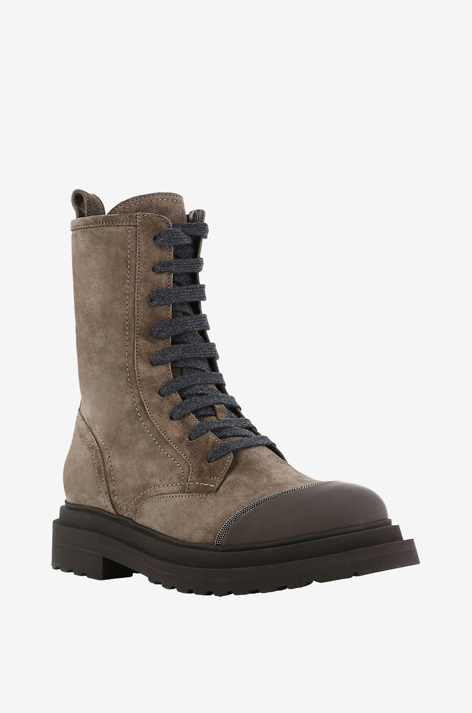 BRUNELLO CUCINELLI Monile adorned lace-up bi-material ankle boots Women BROWN 1