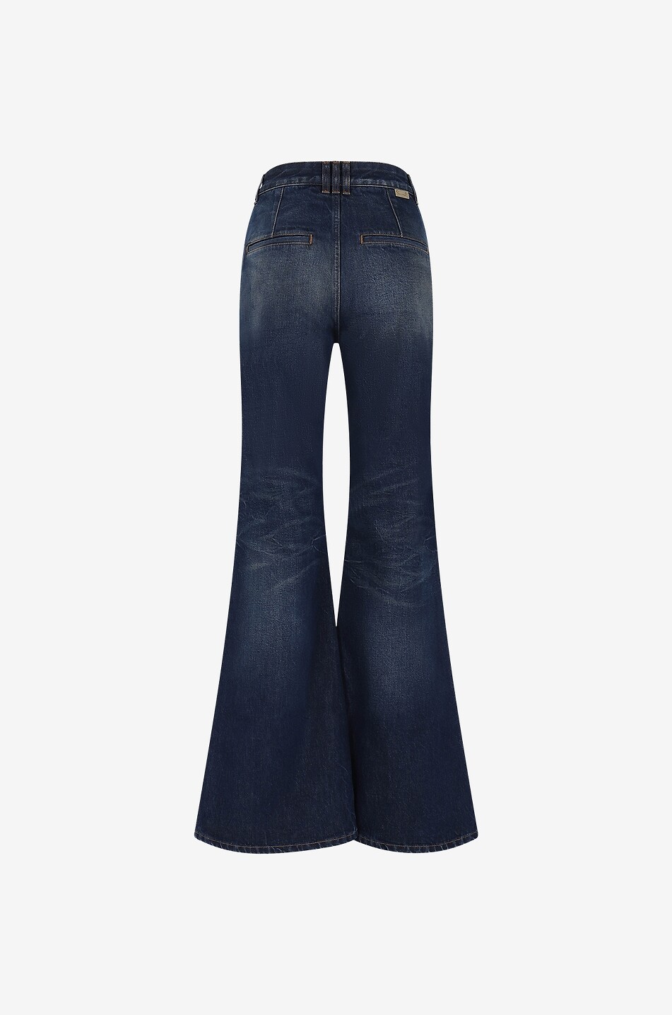 BALMAIN Ausgewaschene ausgestellte Jeans mit hohem Bund und Löwenkopf Damen BLAU 2