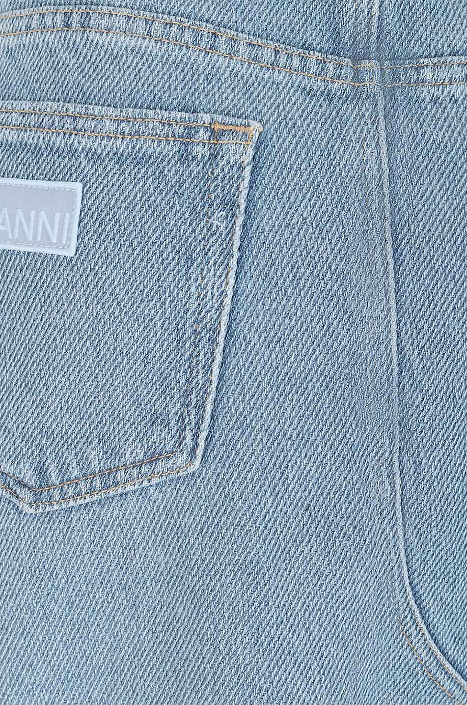 Ausgefranster Bio-Denim-Midirock Light Blue Stone