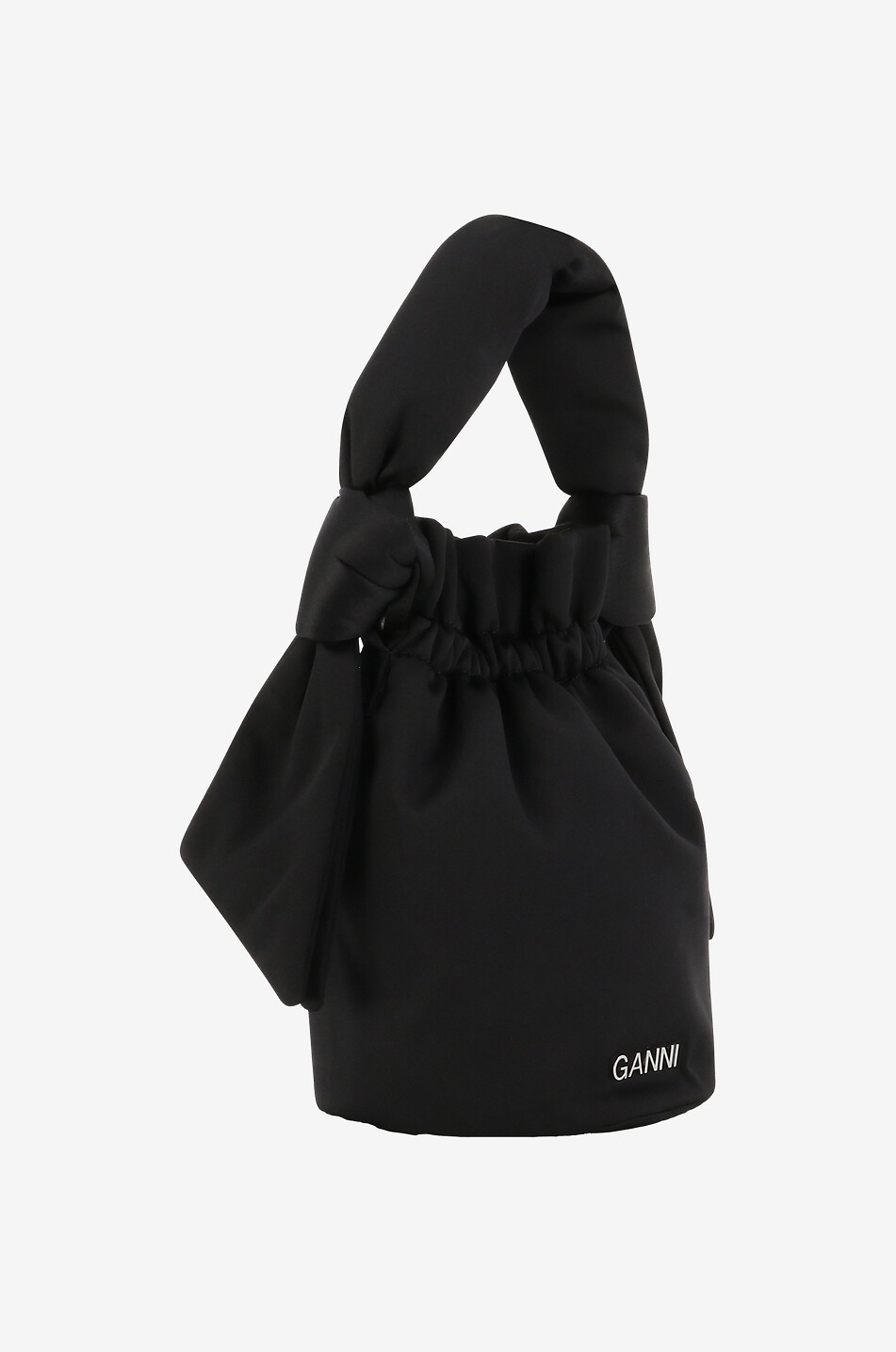 GANNI Occasion Top Handle Knot mini satin bucket bag Women BLACK 2
