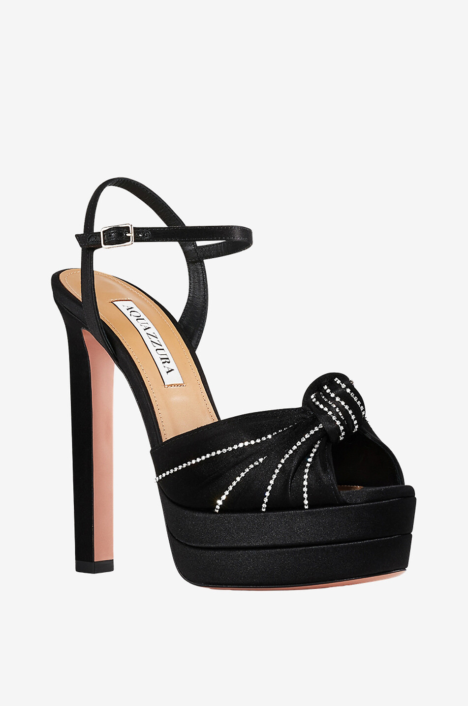 AQUAZZURA Sandales à plateau en satin et cristaux Atelier Crystal 130 Femme NOIR 1