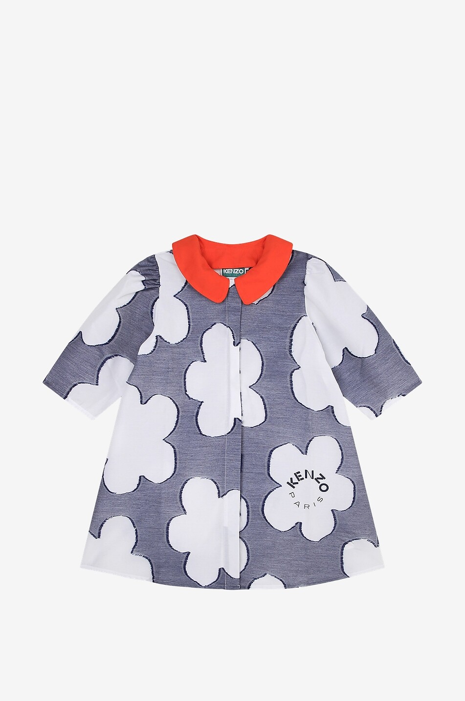 Robe à manches trois-quarts en coton fille Ikebana Boke Flower Dots