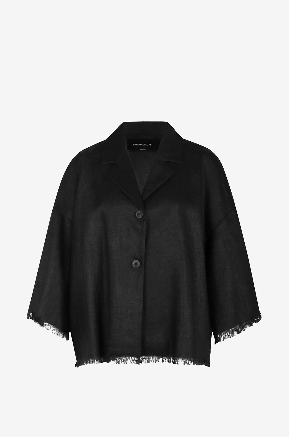 Linen blend twill frayed shirt jacket