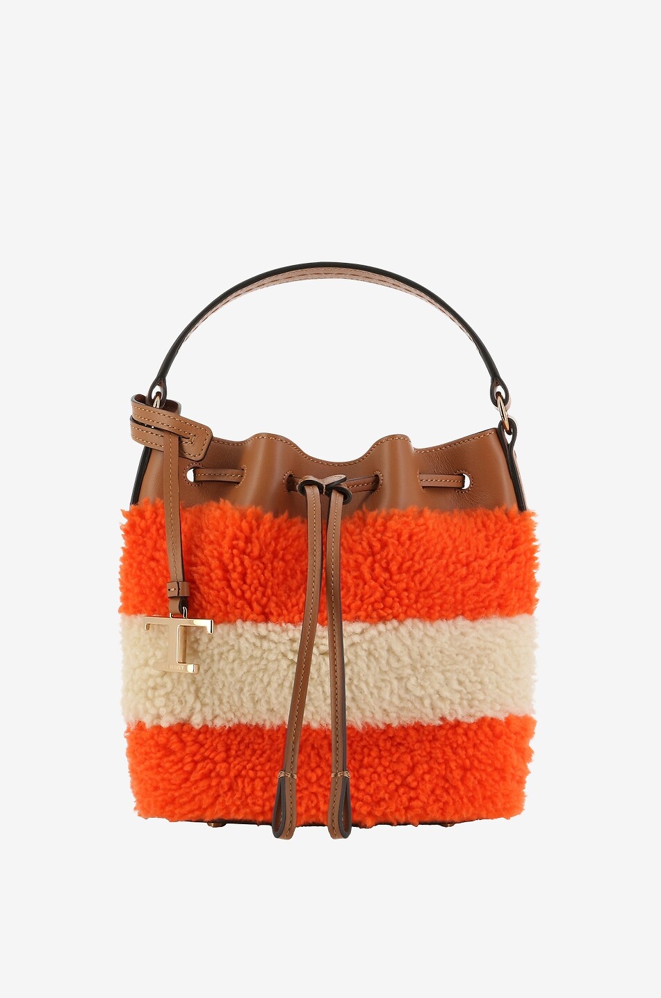 Gestreifte flauschige Micro-Buckettasche Timeless T