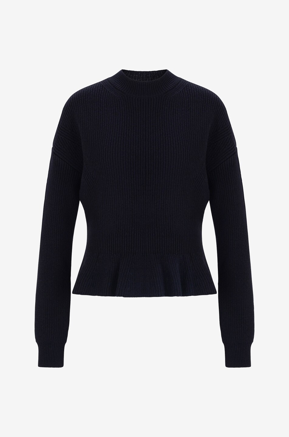 Chunky rib knit jumper with peplum and stand-up collar