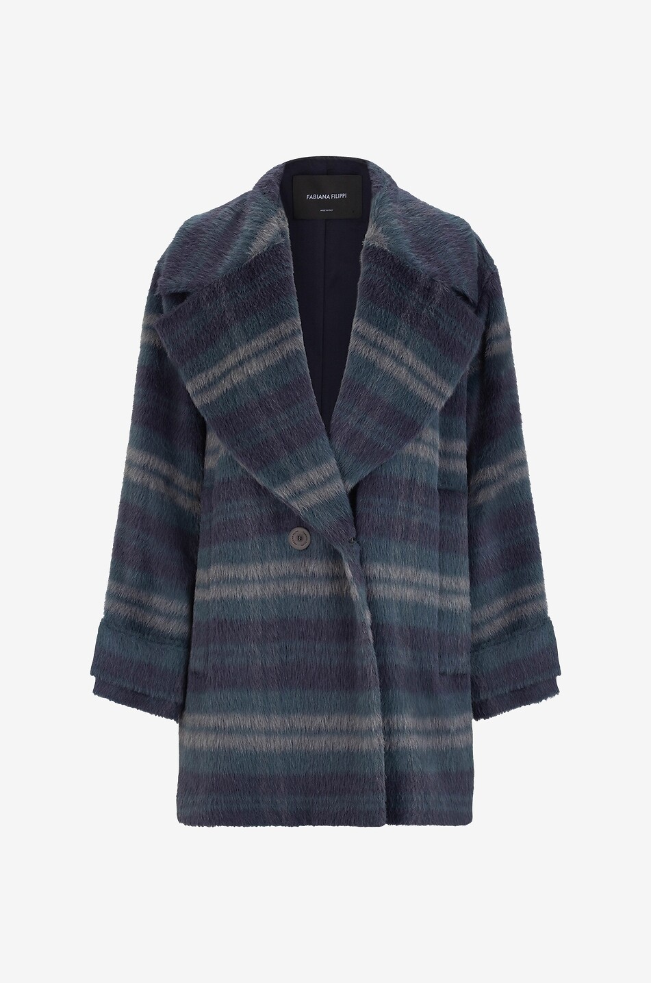 Checked fluffy oversize short coat