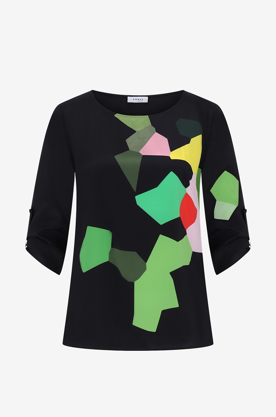 Top à manches trois quarts en soie motif kaléidoscope