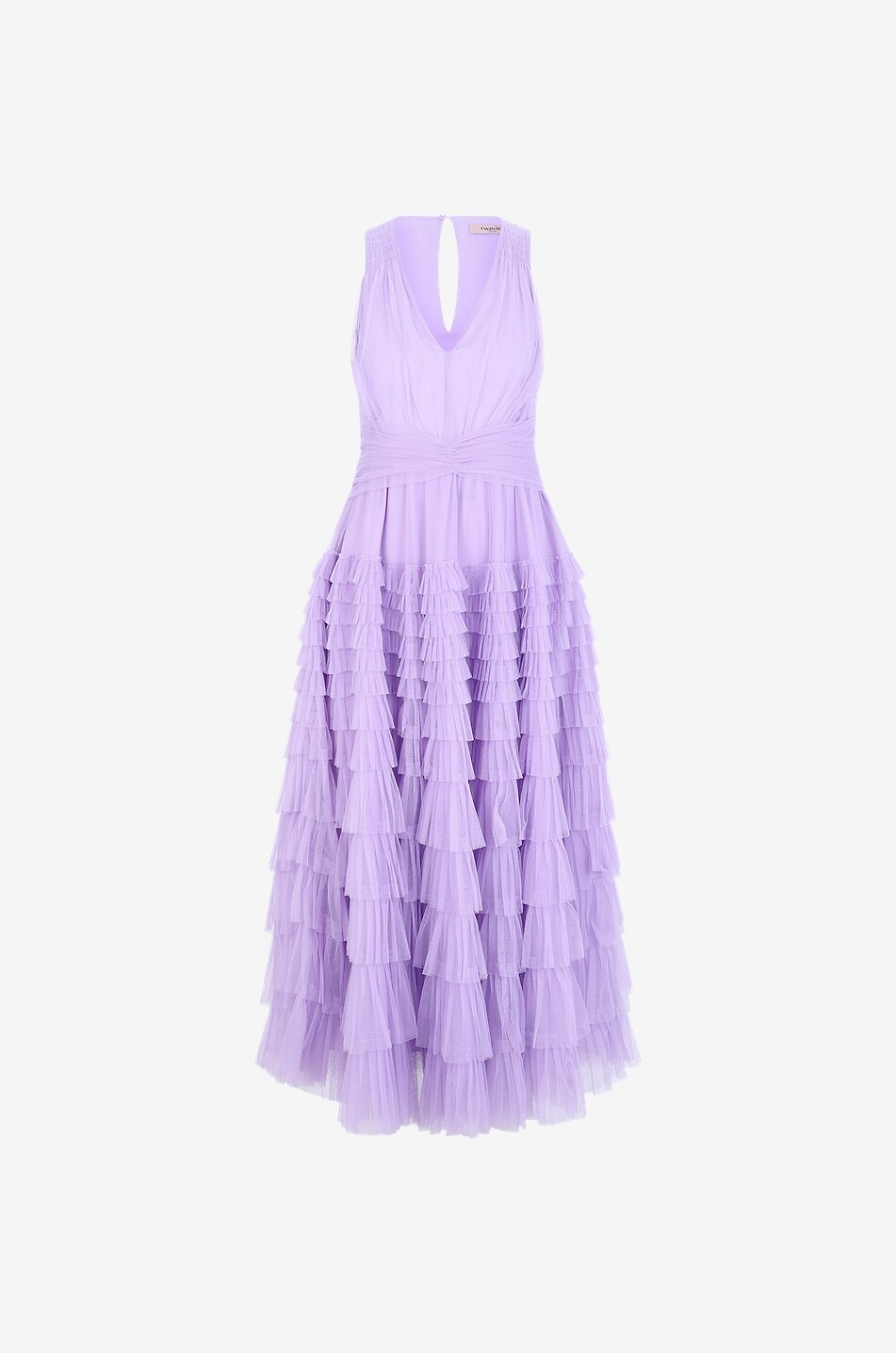 Robe longue sans manches à jupe volantée