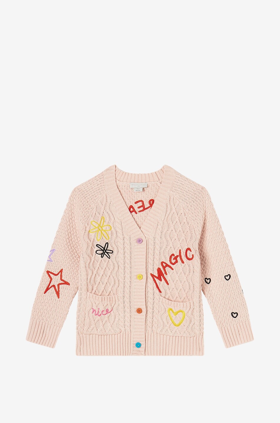 Bestickter Mädchen-Zopfstrick-Cardigan Doodles