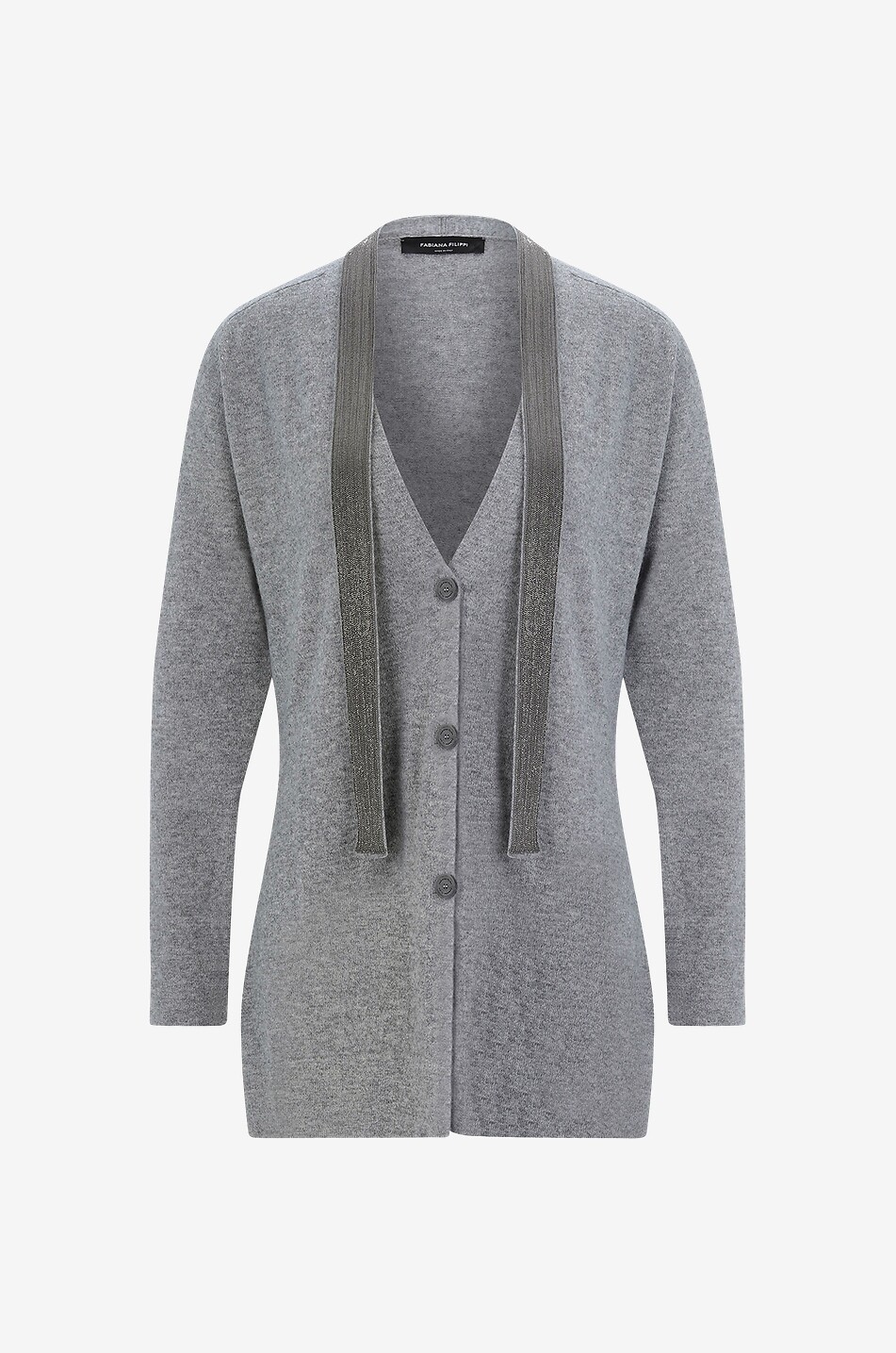 Cardigan fin long à lavallière brillante