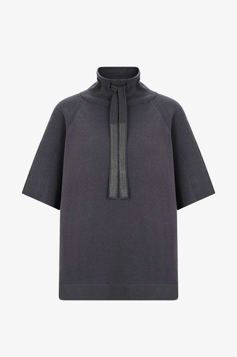 Pull à manches raglan courtes et col montant ajustable