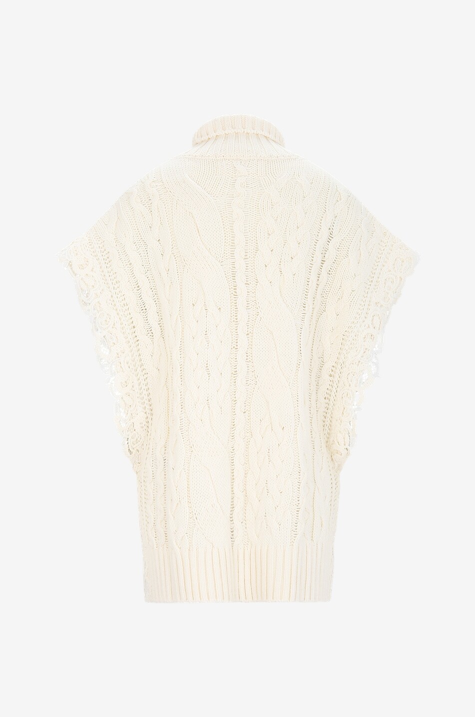 ERMANNO SCERVINO Funnel neck cable knit and lace poncho Women EGGSHELL 2
