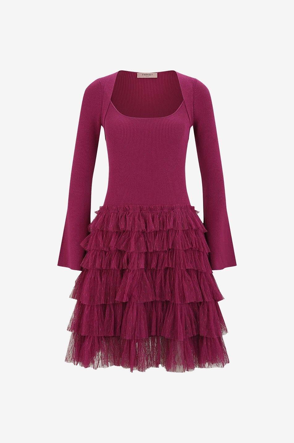 Robe courte en maille à volants