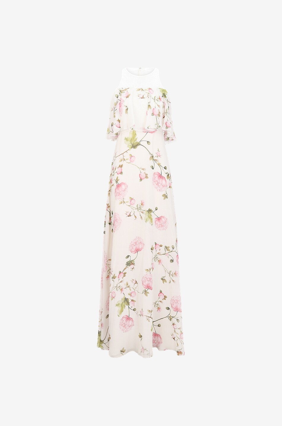 Langes Kleid aus Seide und Spitze Peonies