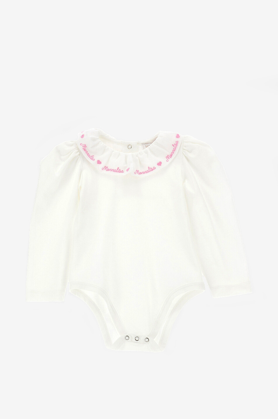Long-sleeved baby jersey body with embroidered collar