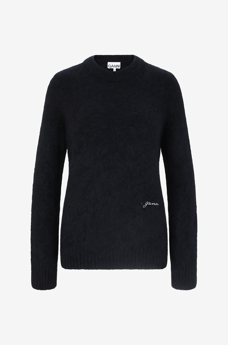 Pull duveteux à col rond brodé logo GANNI NOIR Bongénie Outlet