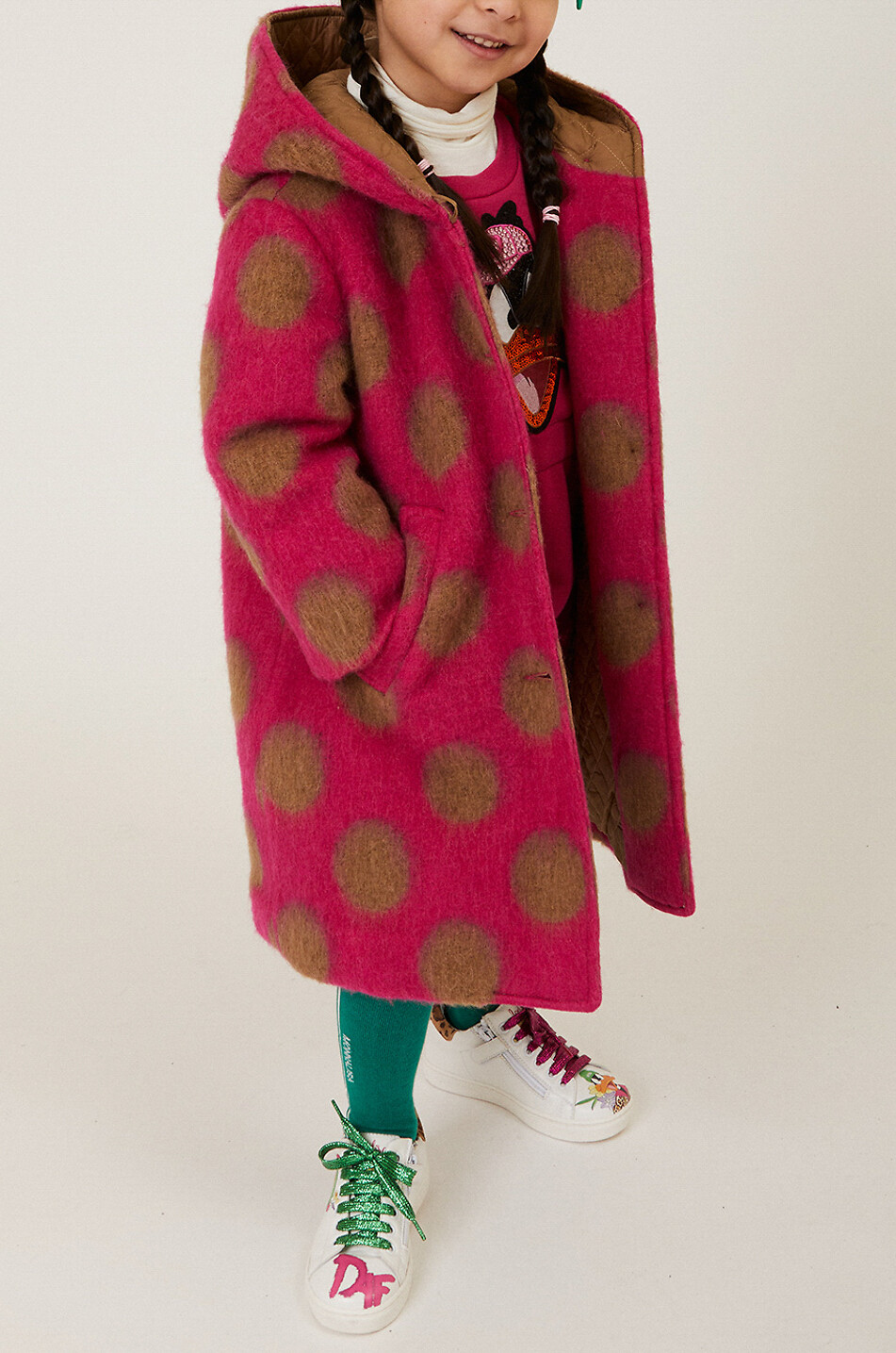 Manteau à capuche fille motif pois