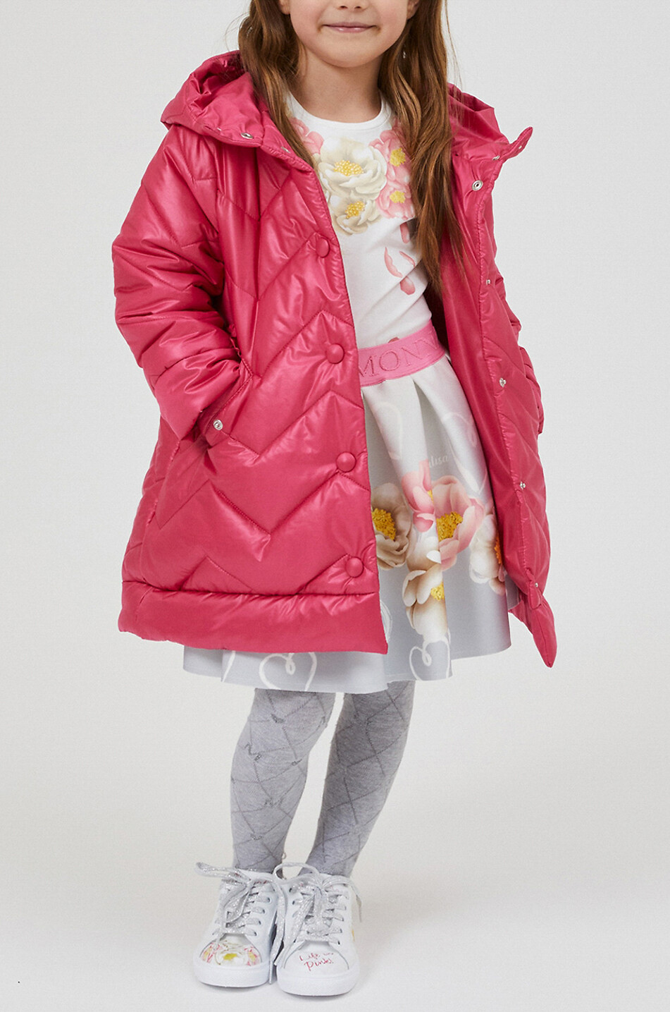 Girl's hooded zigzag quilted coat