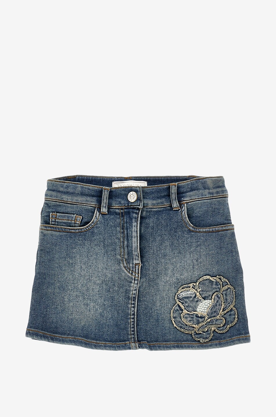 Flower embroidered girl's denim miniskirt