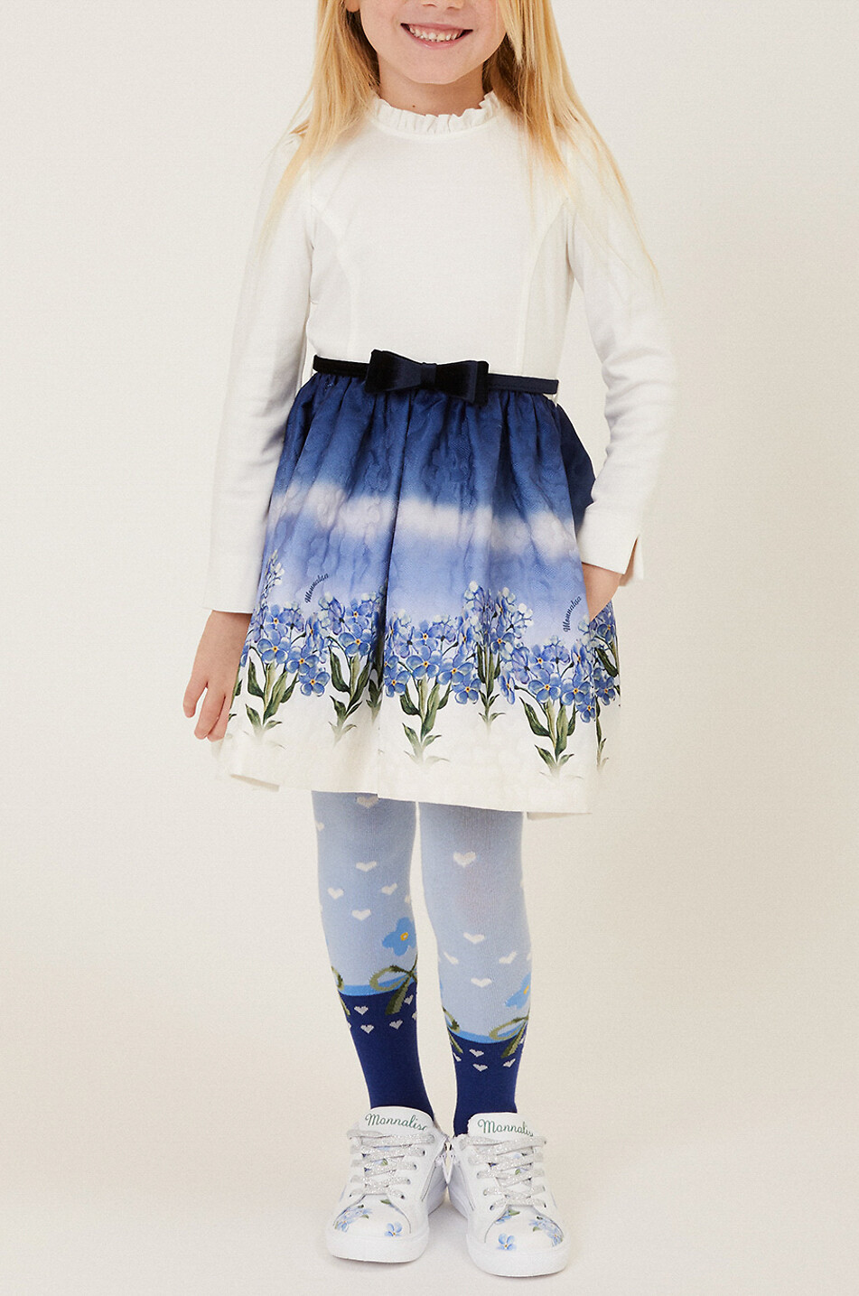 Mädchen-Materialmix-Kleid Stampata Fiori