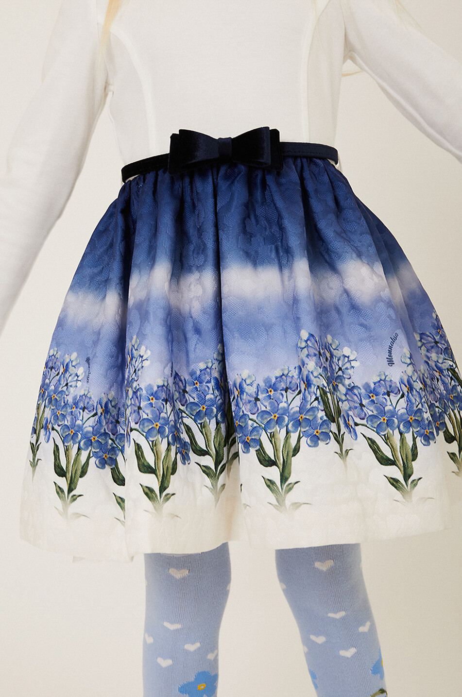 Mädchen-Materialmix-Kleid Stampata Fiori