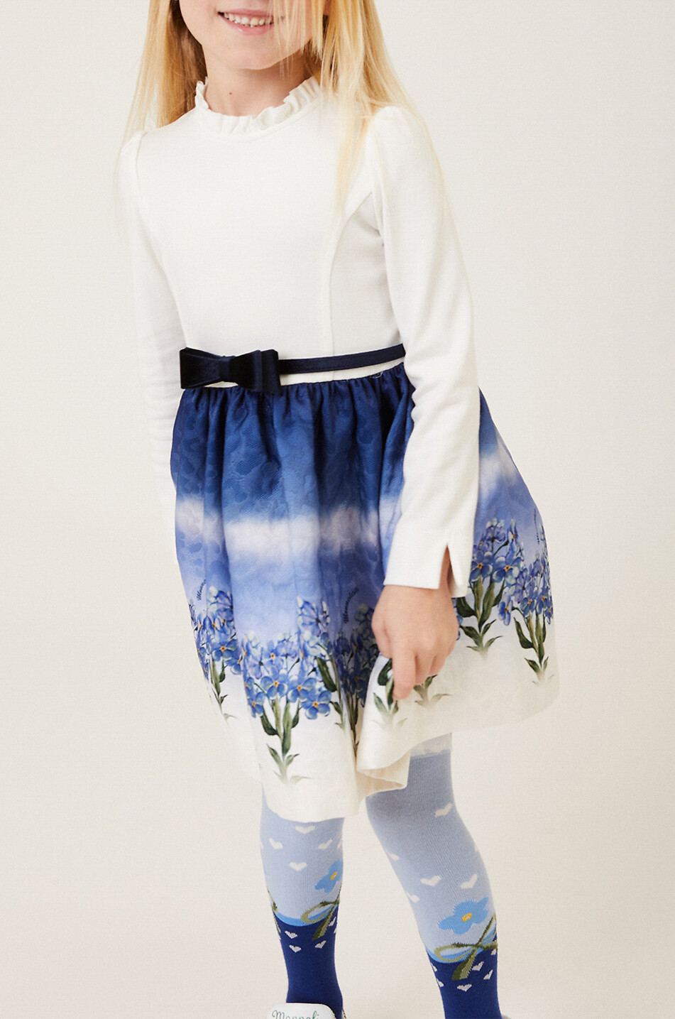 Mädchen-Materialmix-Kleid Stampata Fiori