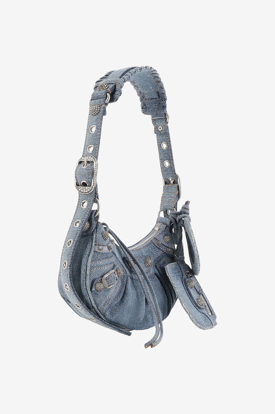 BALENCIAGA Le Cagole XS distressed denim shoulder bag Women BLUE 2