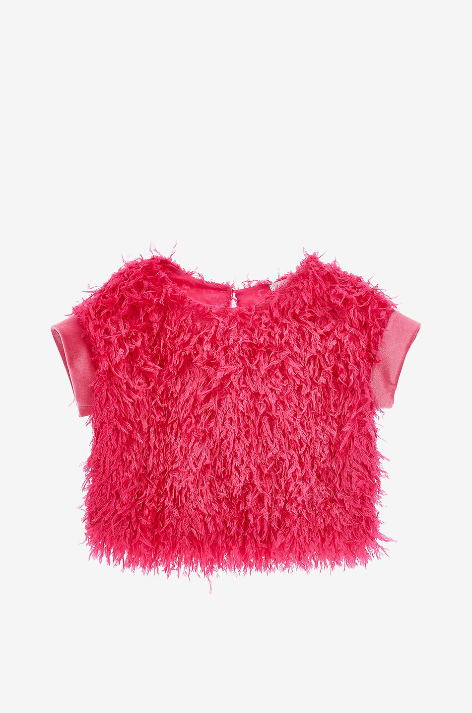 Top fille à manches courtes effet plumes