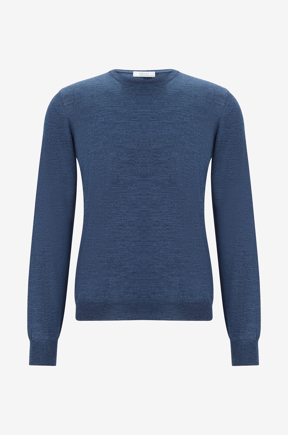 BONGÉNIE Fine wool and silk crewneck jumper Men MEDIUM BLUE 1